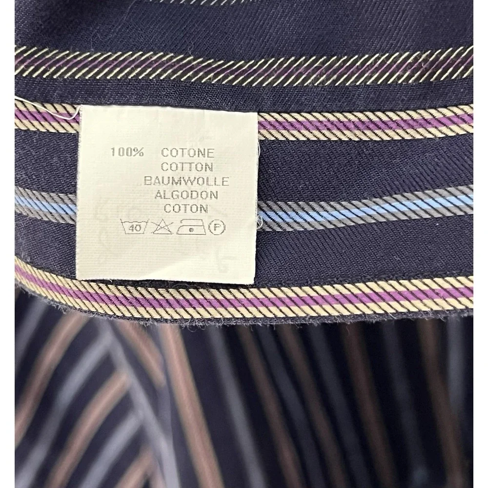 Ingram Button Up Dress Shirt Mens Sz 17.5 Blue Purple Striped Cotton Long Sleeve